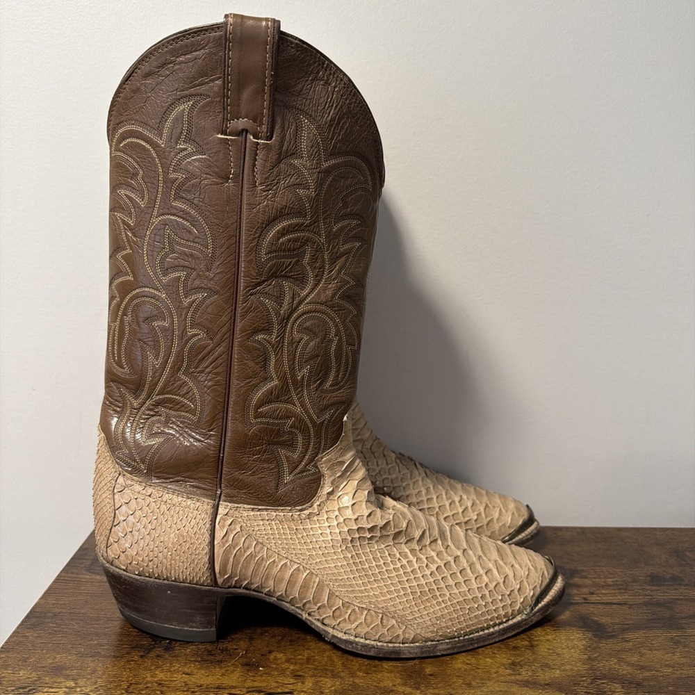 VTG Justin Western Cowboy Boots Genuine EXOTIC Snake Skin Leather, Men's 10‎ EE